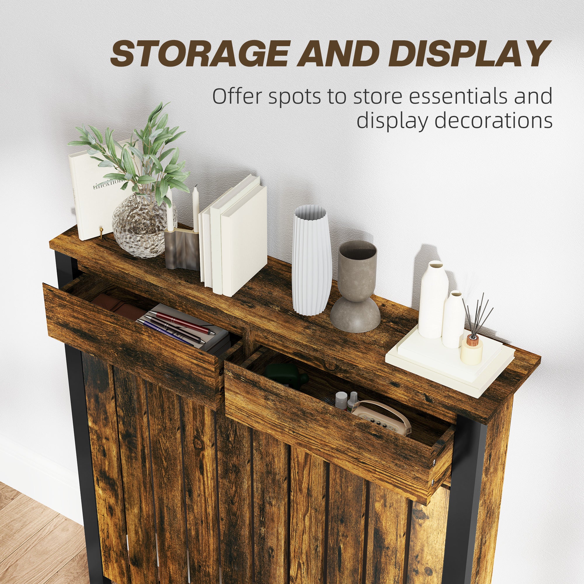 Fynco - 93 x 88.5cm Rustic-Look Radiator Cover - Brown/Black