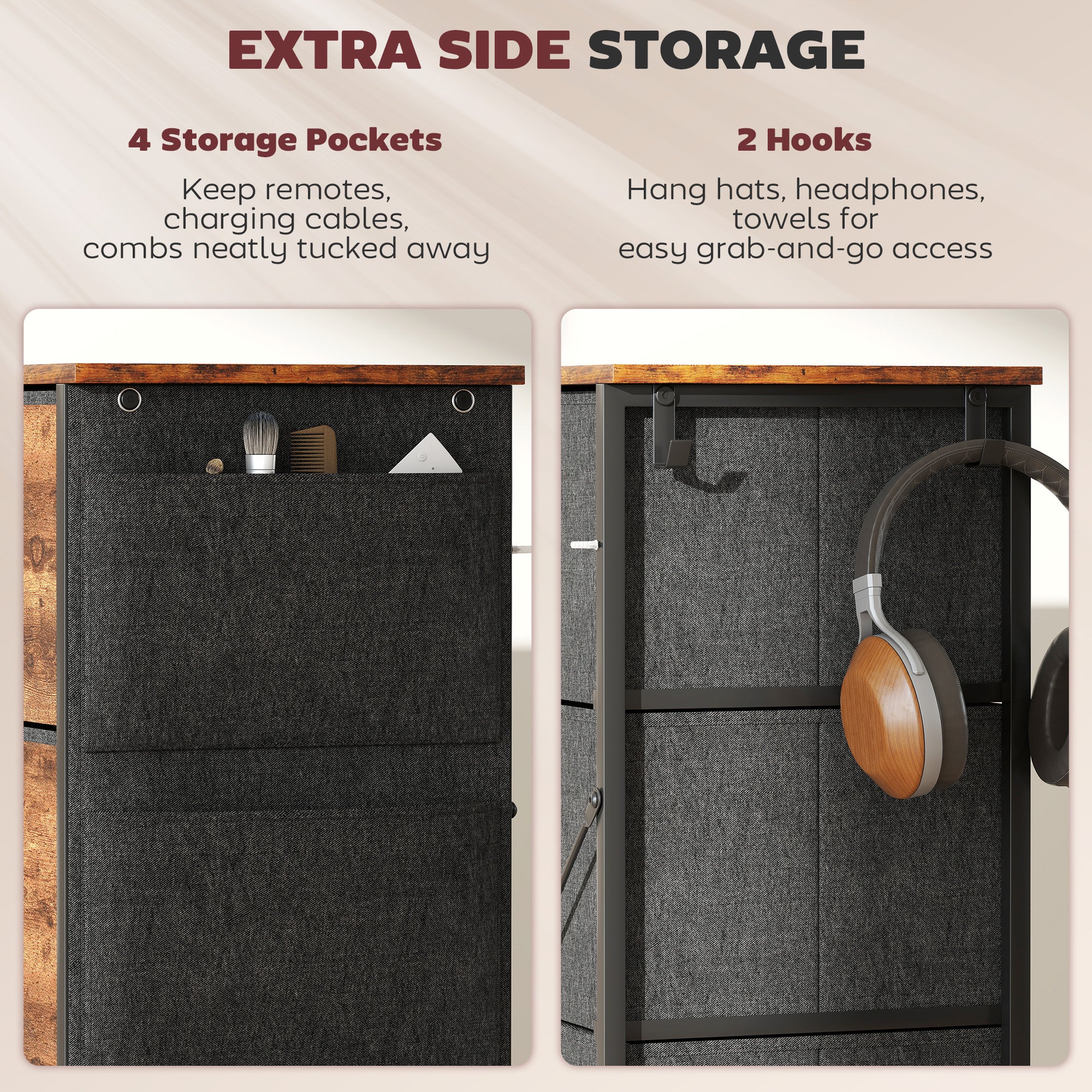 Chest of Four Fabric Drawers - Rustic Brown