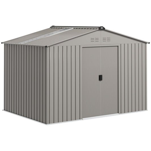 Fynco - Garden Storage Shed, Metal Outdoor Storage Shed House with Foundation Kit, Ventilation, Doors, 9 x 6FT, Grey
