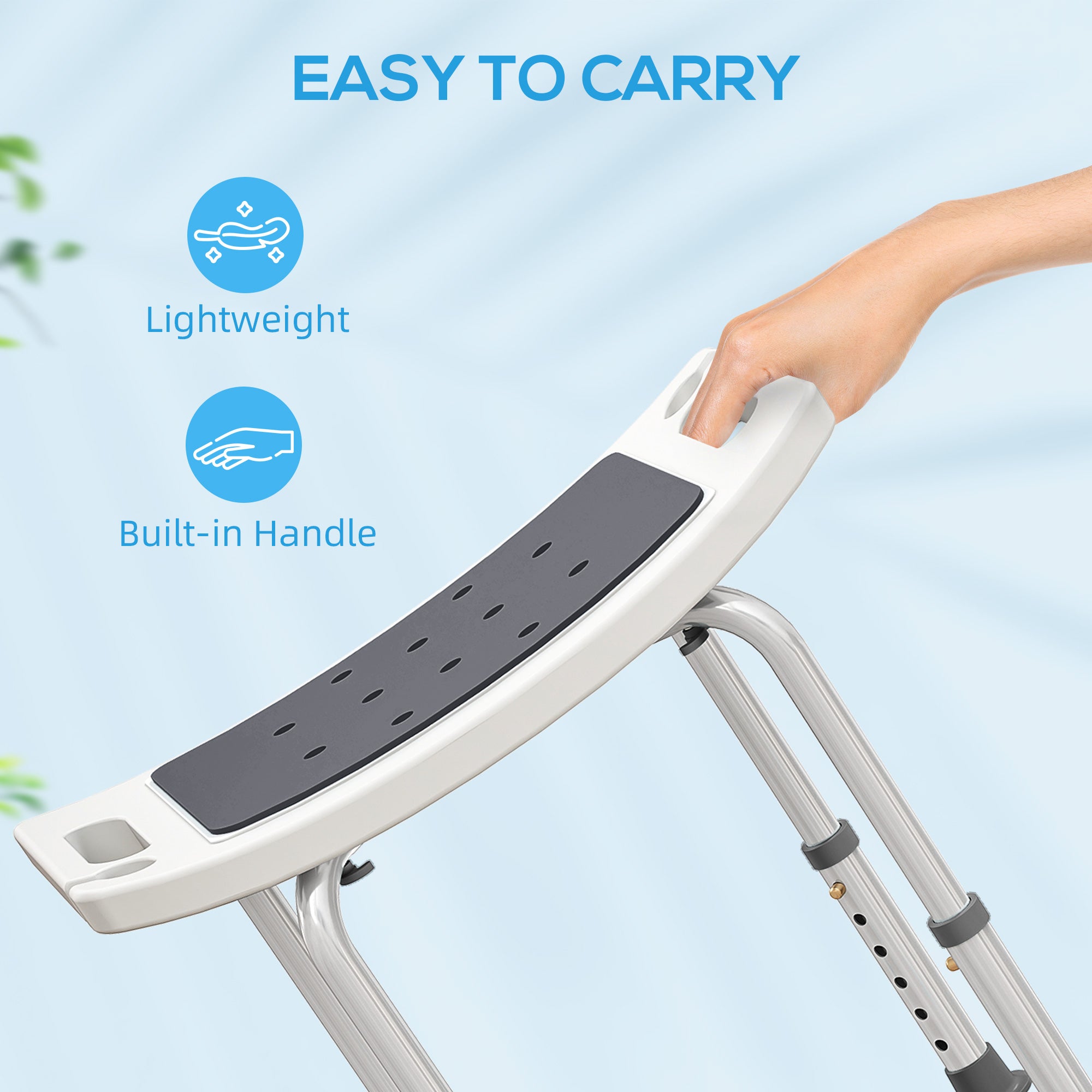 Fynco - Shower Chair, Adjustable Height Shower Stool with Aluminium Frame and Non-Slip Feet, Bathtub Stool Seat for Elderly Disabled Handicap, Grey