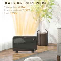 Fynco - 1.2kW Freestand/On-Wall Electric Convector Heater, with Adjustable Thermostat - Black