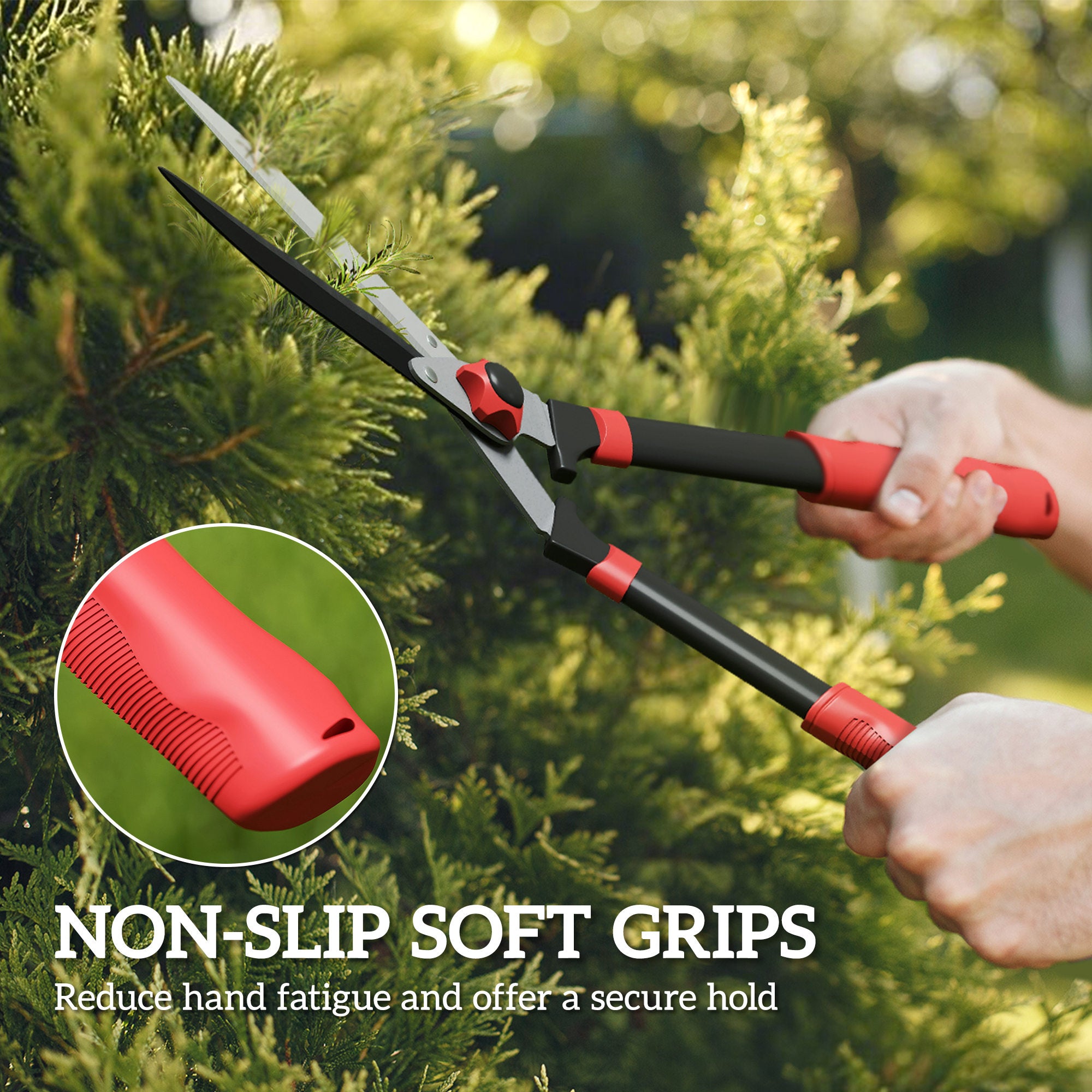 Garden Shears, 63.5 cm Heavy Duty Hedge Shears with Razor-Sharp Blades, Comfort Grip and Tension Adjuster for Hedges, Shrubs and Bushes, Easy Cutting and Trimming