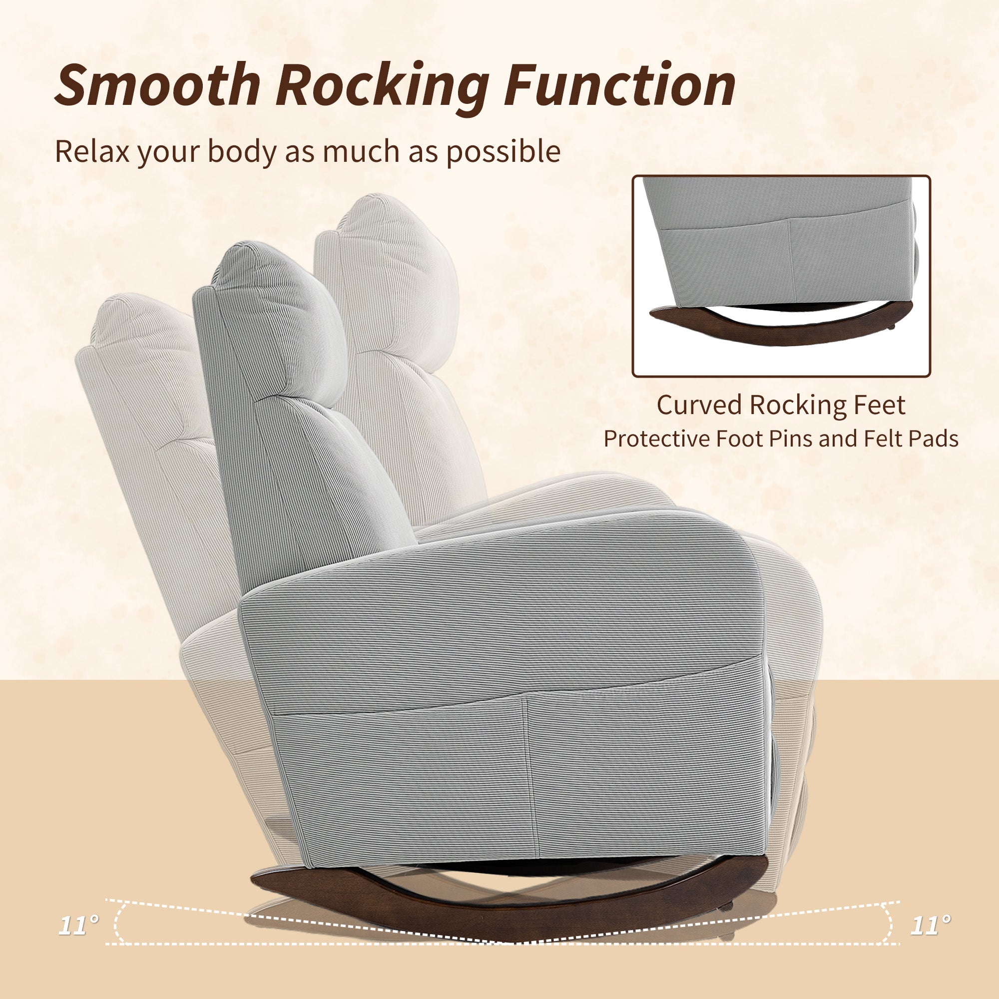 Fynco - Corduroy Rocking Armchair - Grey