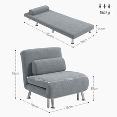 Single Velvet-Feel Sleeper Chair - Grey