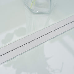 7 Piece Garden Dining Set, Outdoor Table and 6 Stackable Chairs, Steel Frame, Tempered Glass Top Table, Mesh Seats, Grey