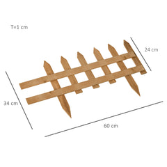 Fynco - Pack of 24 Wooden Border Fences, Garden Fixed Picket Fence for Lawn Edging, Flowerbed, 60L x 1D x 34H cm, Brown