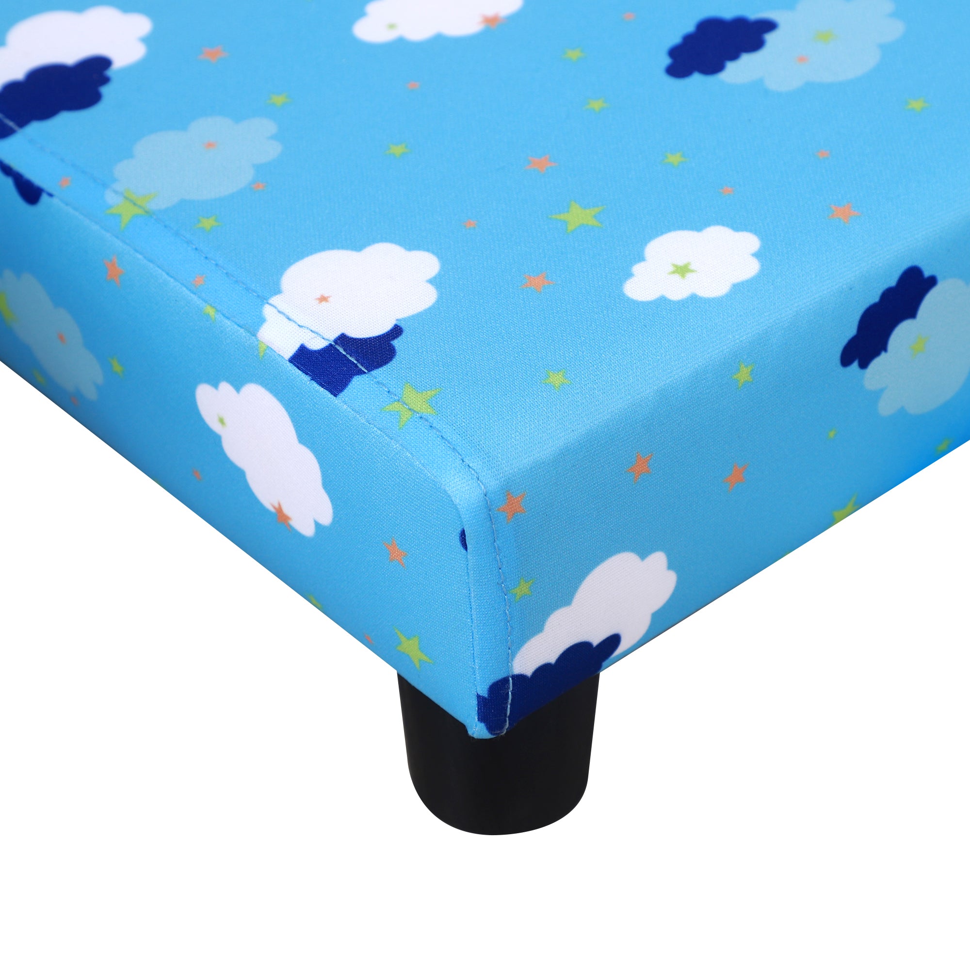 Toddler Chair Children's Armchairs Wood Frame w/ Footrest Anti-Slip Legs High Back Arms for Bedroom Playroom Cute Cloud Star Blue