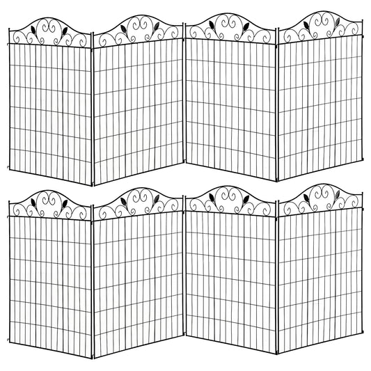 Fynco - Set of 2 Decorative Garden Fence, 8 Panels Metal Picket Fence, Versatile Shapes for Patio Lawn, 365cm x 112cm, Black