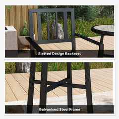 3 Piece Patio Bistro Set with Plastic Top, 2 Stackable Chairs, Galvanised Steel Frame, Grey