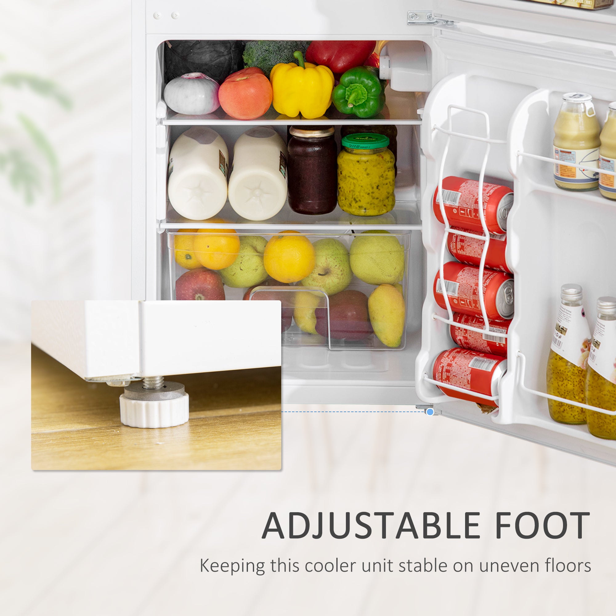 Fynco - 88L Under Counter Fridge Freezer, Small Refrigerator with 5-Setting, 3 Star Freezer Rating, White