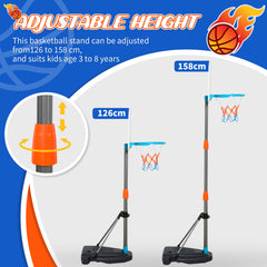 Kids Basketball Hoop and Stand Portable Basketball Stand Set w/ Ball Pump Netting Backboard Adjustable Height from 126 cm to 158 cm