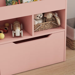 Kids Bookshelf, Toy Organiser, with Storage Drawer, Wheels - Pink