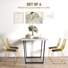 Luxurious Dining Chairs Set of 4, Metal Wire Kitchen Chair with Removable Velvet-feel Cushion, Cut-out Back and Steel Frame for Dining Room, Gold Tone