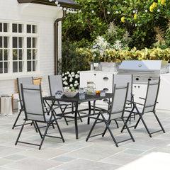 Seven-Piece Steel Outdoor Dining Set, with Parasol Hole - Grey