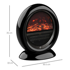 Fynco - Freestanding Electric Fireplace Indoor Space Table Top Heater with Realistic Flame Effect, Rotatable Head, Overheating Protection, 1500W, Black