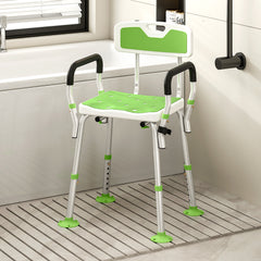 Fynco - EVA Padded Shower Chair for the Elderly and Disabled, Height Adjustable Shower Stool with Back and Arms, 4 Suction Foot Pads, Green