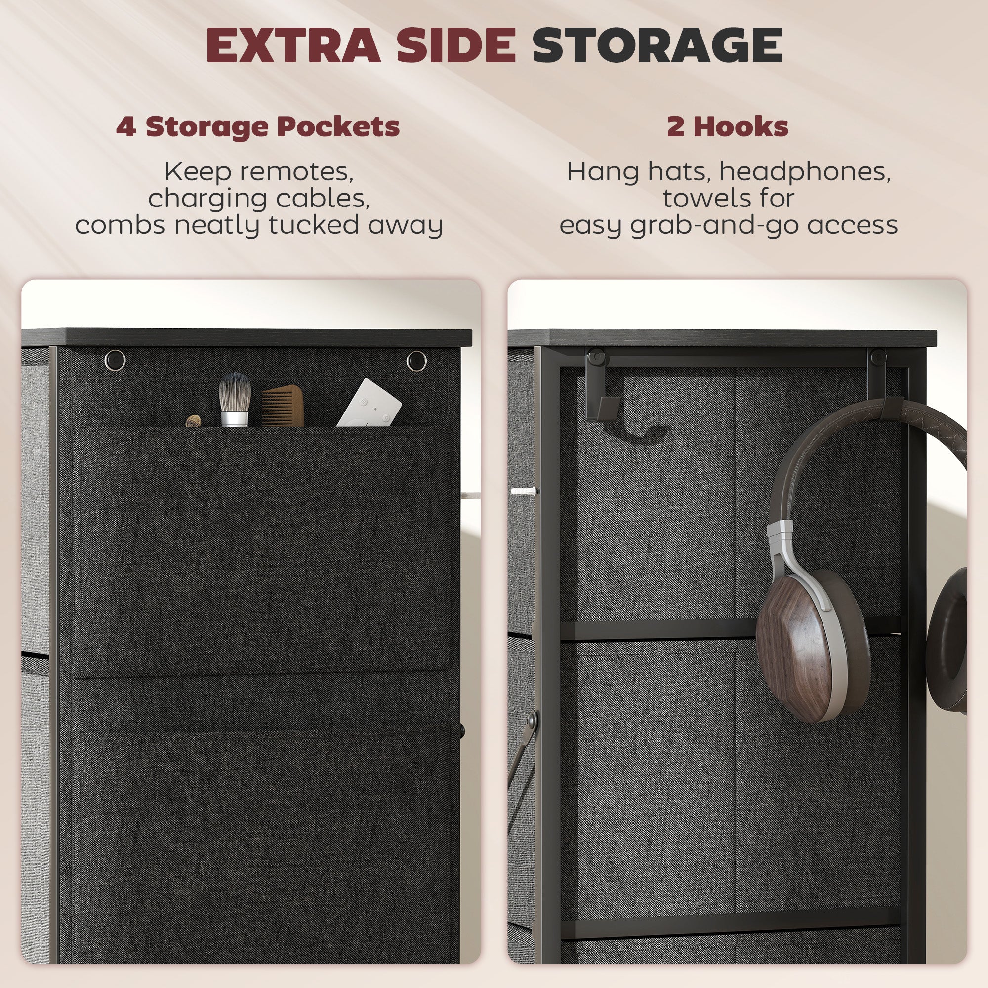 Chest of Eight Fabric Drawers - Charcoal Grey