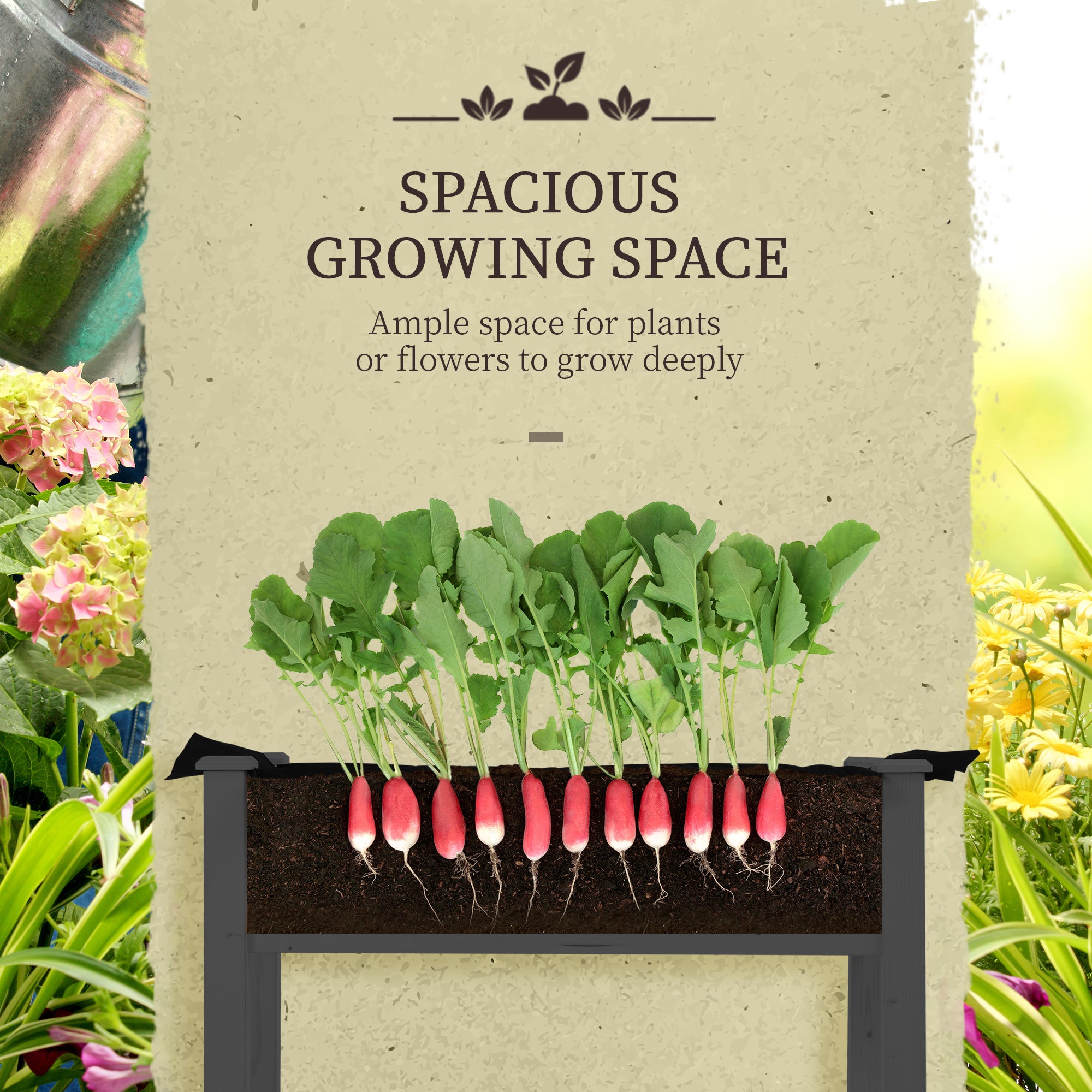 Fynco - Raised Garden Bed Outdoor Elevated Wood Planter Box w/ PE Cover, Dark Grey