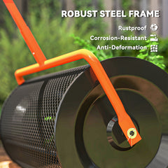 Compost Spreader, 24" Peat Moss Spreader with Height Adjustable T Shaped Handle and Metal Mesh Basket, Garden Spreader for Seeding, Spreading Manure, Orange