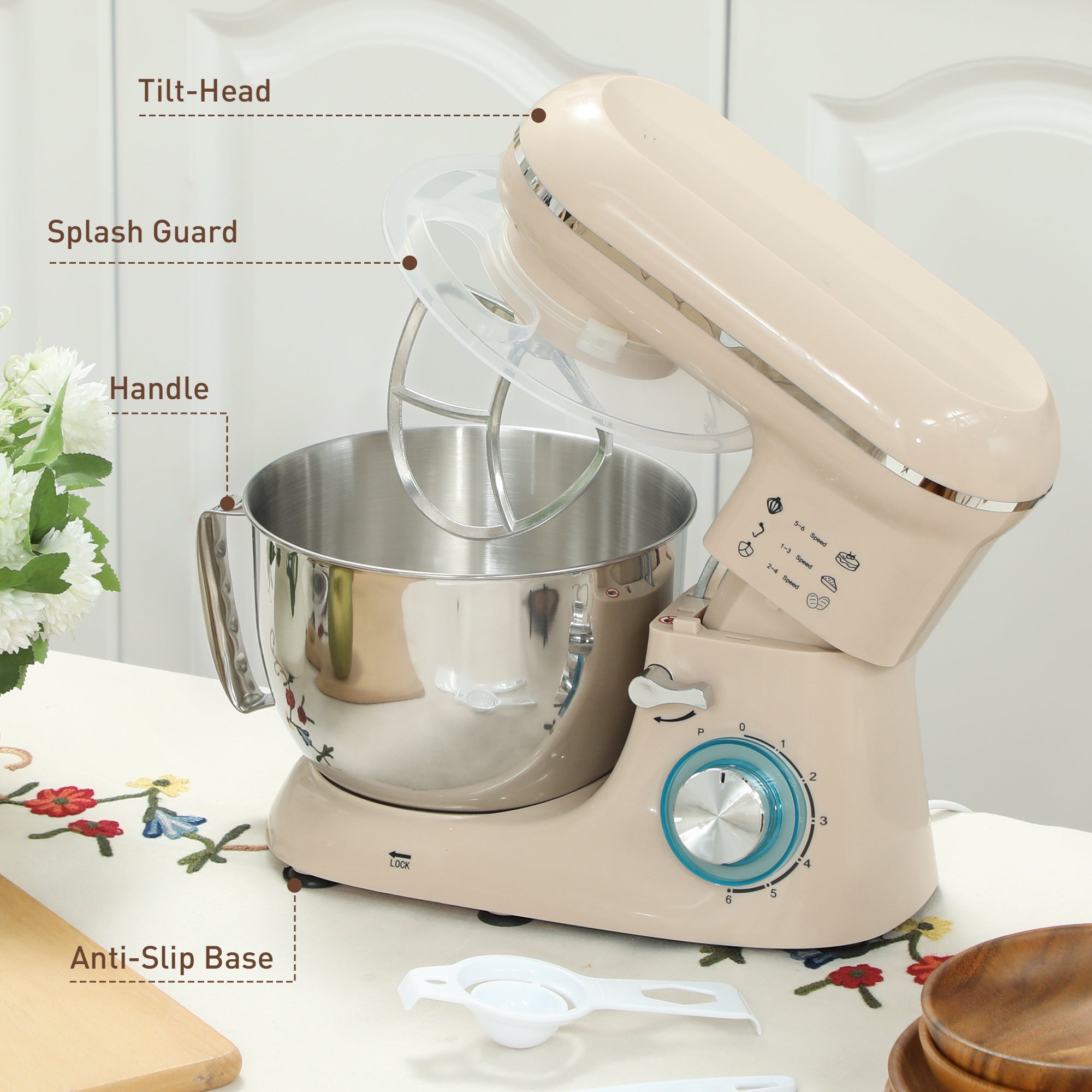 1300W Kitchen Stand Mixer, with Accessories - Beige