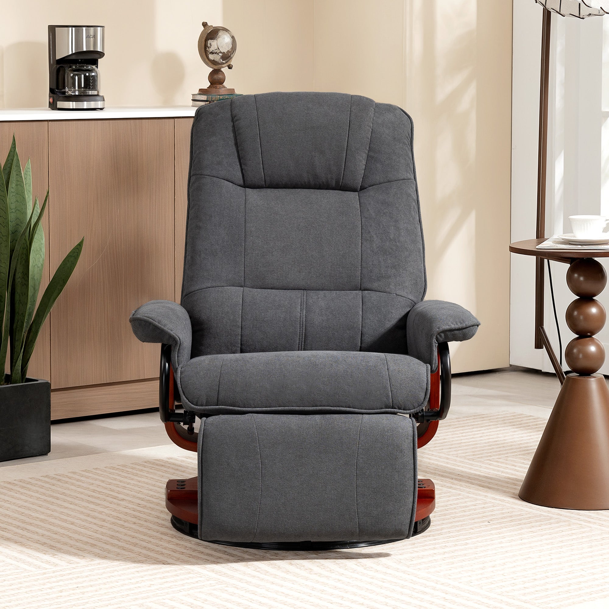 Fynco - Reclining Swivel Chair, with Footrest - Grey
