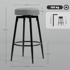 Set of Two Faux Leather Bar Stools - Grey/Black
