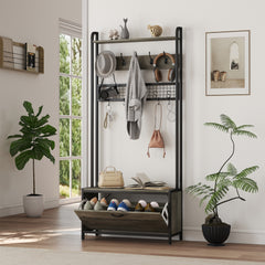 5-In-1 Industrial-Style Hallway Tree - Grey/Black