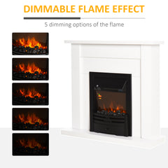 Fynco - Electric Firplace Suites & Mantelpiece w/LED Flames Remote Marble Stone Modern Curved Surround Intelligent Safe Tempered Glass Adjustable Thermal 1000W/2000W
