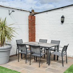 Seven-Piece Casual Outdoor Dining Set, with Wood-Effect Table - Grey