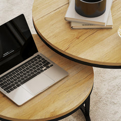 Fynco - Set of Two Wood-Effect Stacking Tables - Natural