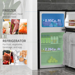 Fynco - 88L Under Counter Fridge Freezer, Small Refrigerator with 5-Setting, 3 Star Freezer Rating, Black and Silver Tone