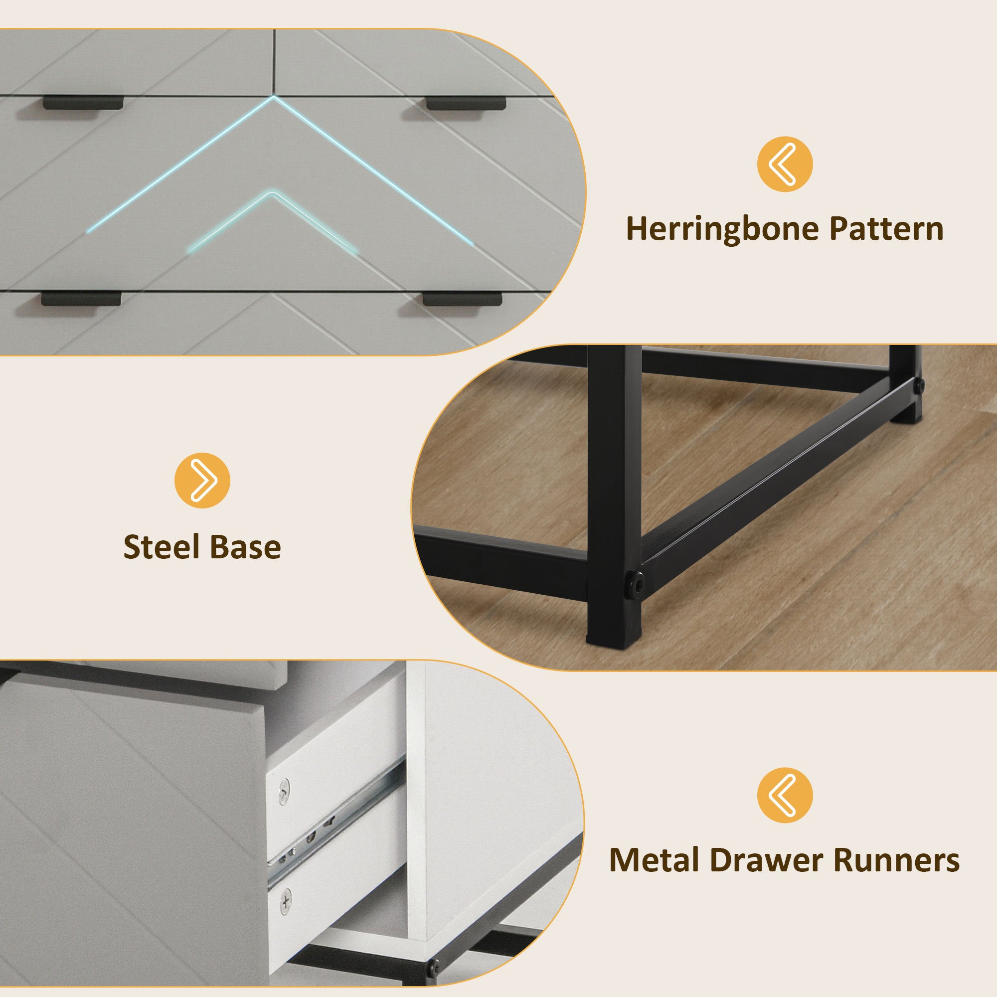 Chest of Drawers with Metal Handles Freestanding Dresser for Bedroom, Living Room