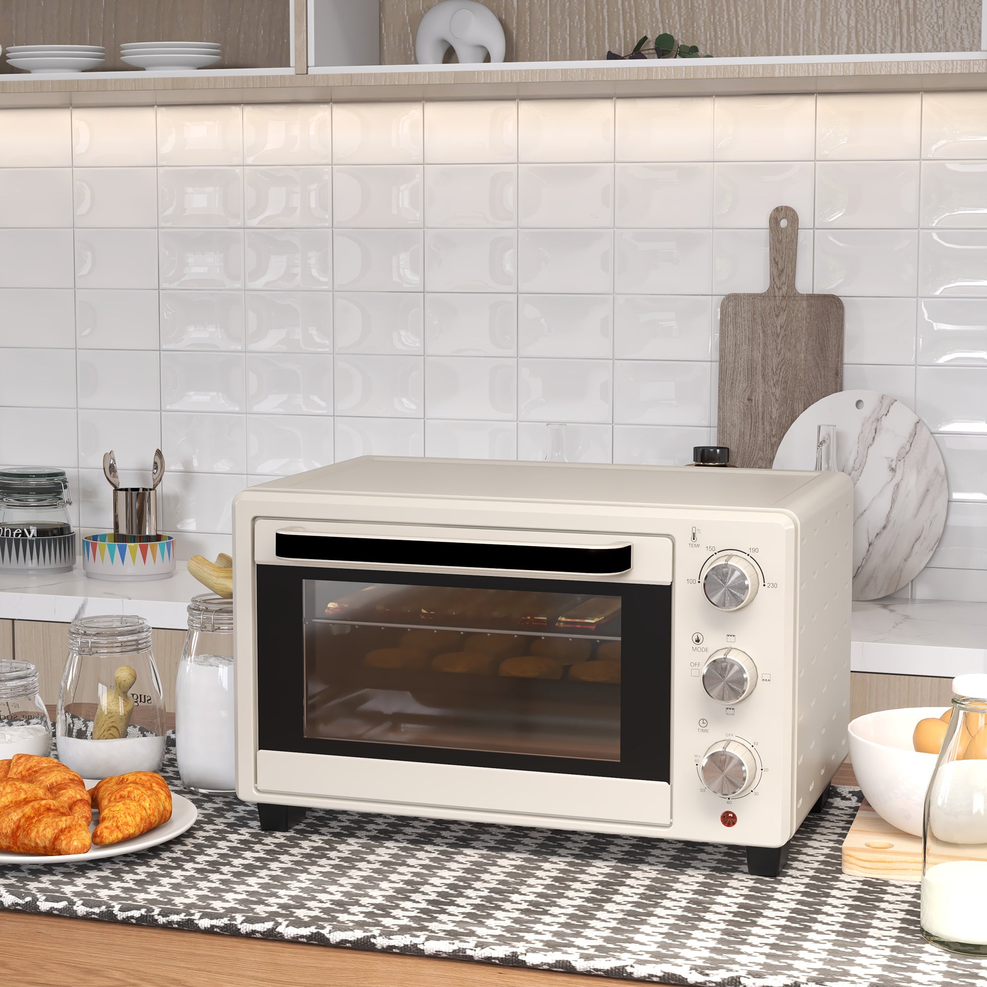 21L Mini Countertop Oven, 100°C-230°C Adjustable Temp - White