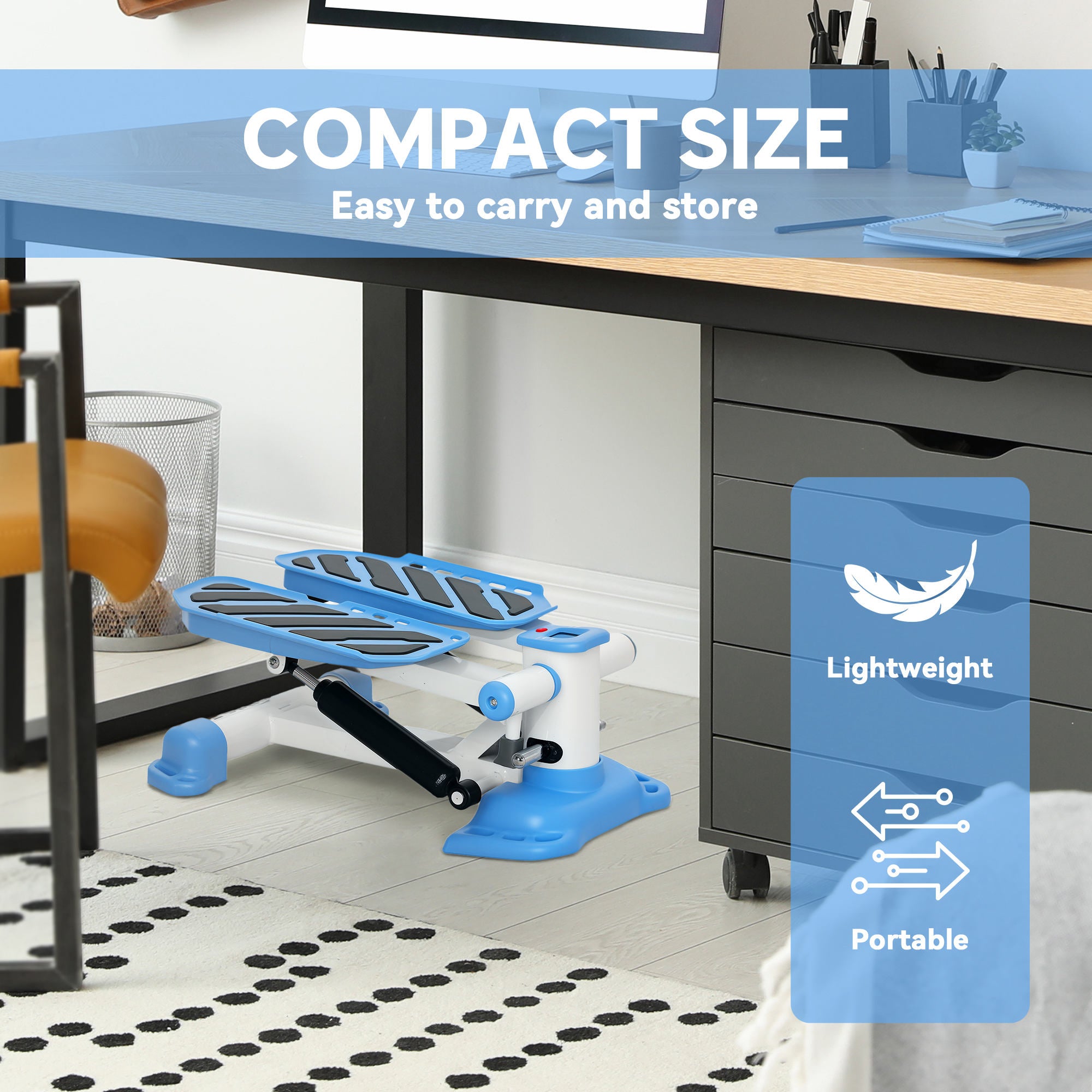 Portable Mini Stepper, Steppers for Exercise Workout with LCD Display Monitor, Anti-skid Foot Pedals for Home Gym Office, Blue