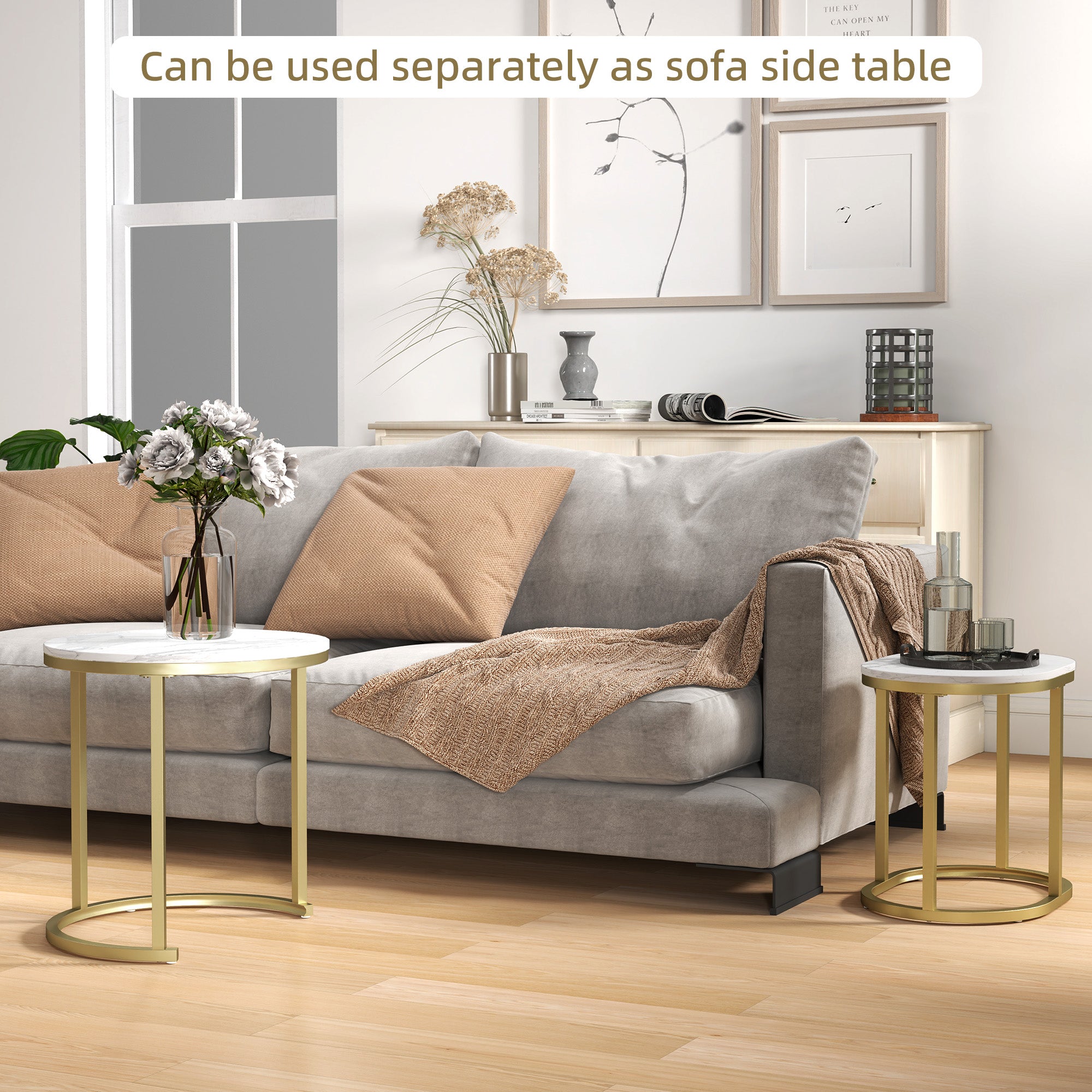 Marble-Effect Nest of Tables - Gold Tone/White