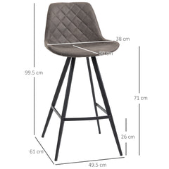 Set Of 2 Bar Stools Vintage Microfiber Cloth Tub Seats Padded Comfortable Steel Frame Footrest Quilted Home Bar Cafe Kitchen Chair Stylish Dark Grey