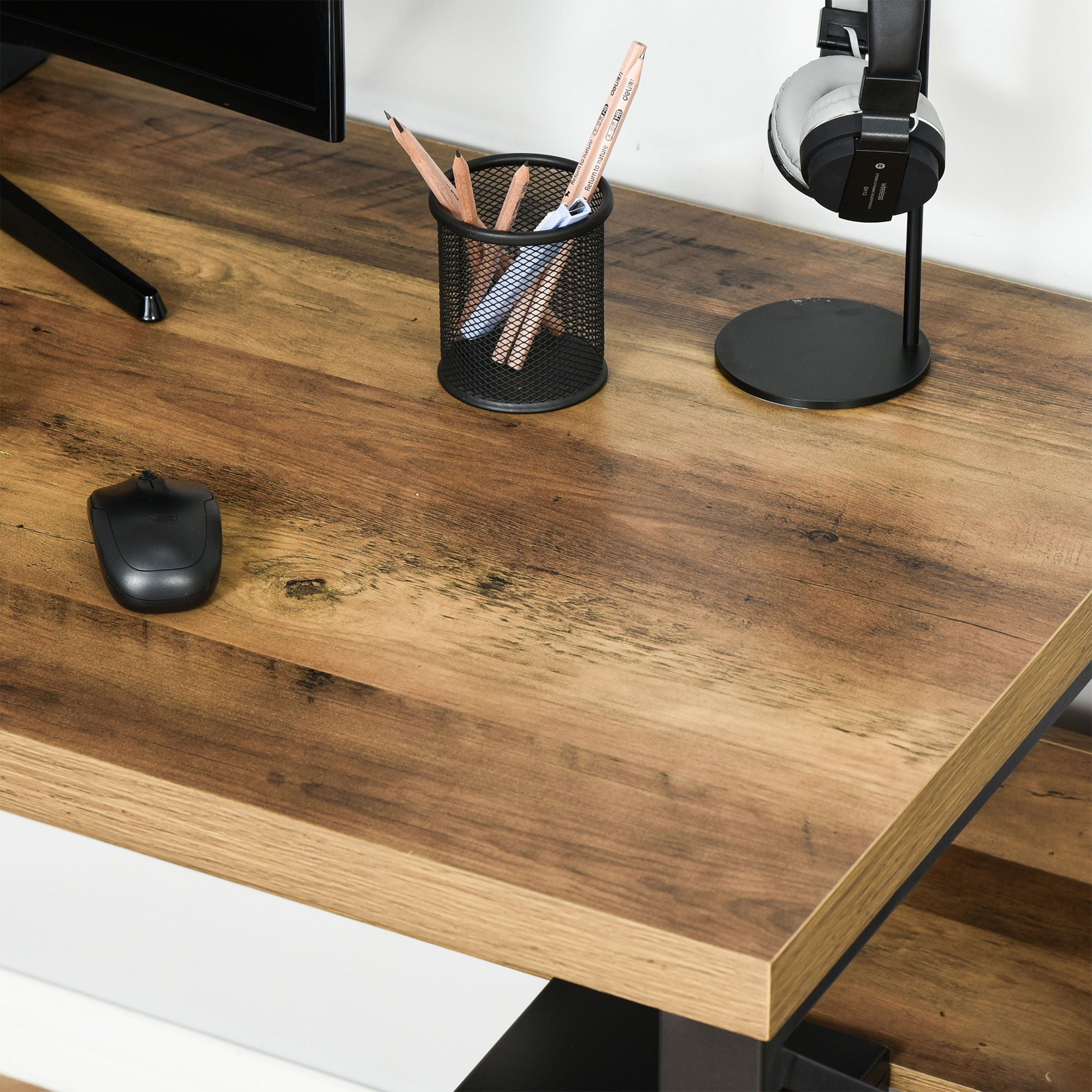 Fynco - Computer Desk Writing Desk Home Office PC Laptop Workstation with Storage Shelf 120 x 60 x 76cm Black Brown Wood Effect