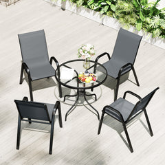 Five-Piece Steel Patio Set, with Glass-Top Table - Dark Grey