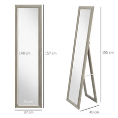 Rustic Full Length Mirror, Hanging and Freestanding Floor Mirror, Farmhouse Decorative Wall Mirror, for Living Room, Bedroom, 157 cm, Grey