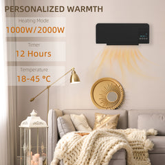 Fynco - 2000W Wall Mounted Heater, 18-45°C Temperature, Black