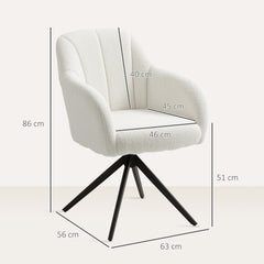 360 Degree Swivel Accent Chair, Teddy Fleece Fabric Armchair, Upholstered Tufted Vanity Chair with Steel Legs for Living Room, Bedroom, Home Office, White