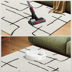 Fynco - Modern Fluffy Area Rug, Geometric Pattern Washable Rug, Soft High Pile Floor Carpet for Living Room, Bedroom, Dining Room, Home Office, 170 x 120 cm, Cream