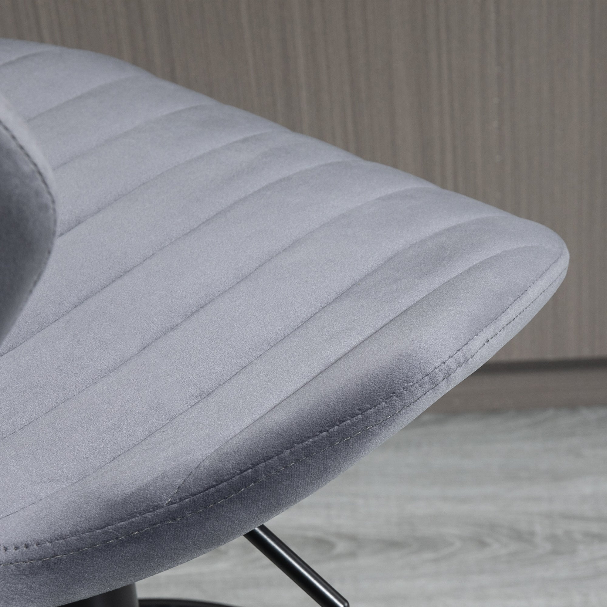 Bar Stool Set of 2 Velvet-Touch Fabric Adjustable Height Swivel Counter Chairs with Footrest, Grey