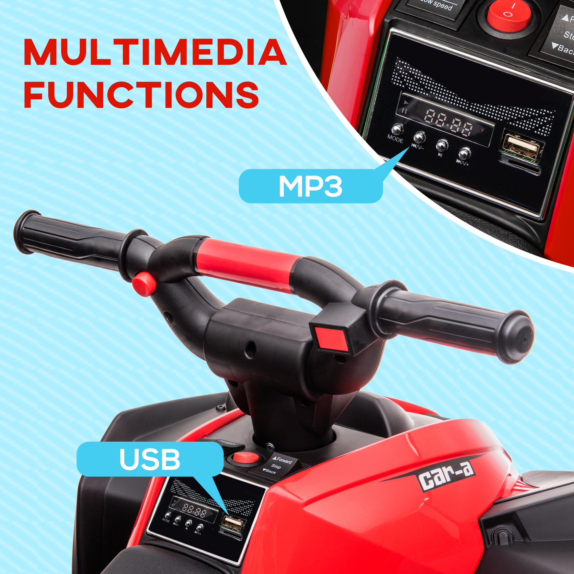 12V Ride-On Quad Bike w/ Music, Horn, for Ages 3-5 Years - Red