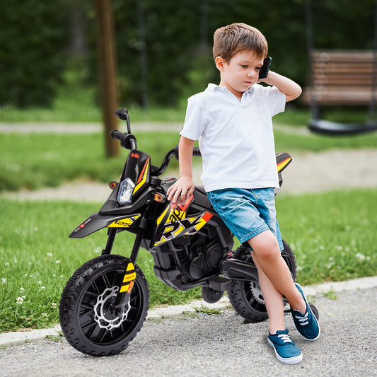 AIYAPLAY 12V Aprilia Licensed Kids Motorbike with Training Wheels, Spring Suspension, LED Headlight, USB, Music, Yellow/black