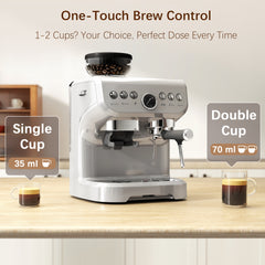 15 Bar Coffee Machine, with Adjustable Grind, Steamer and Accessories - Silver Colour