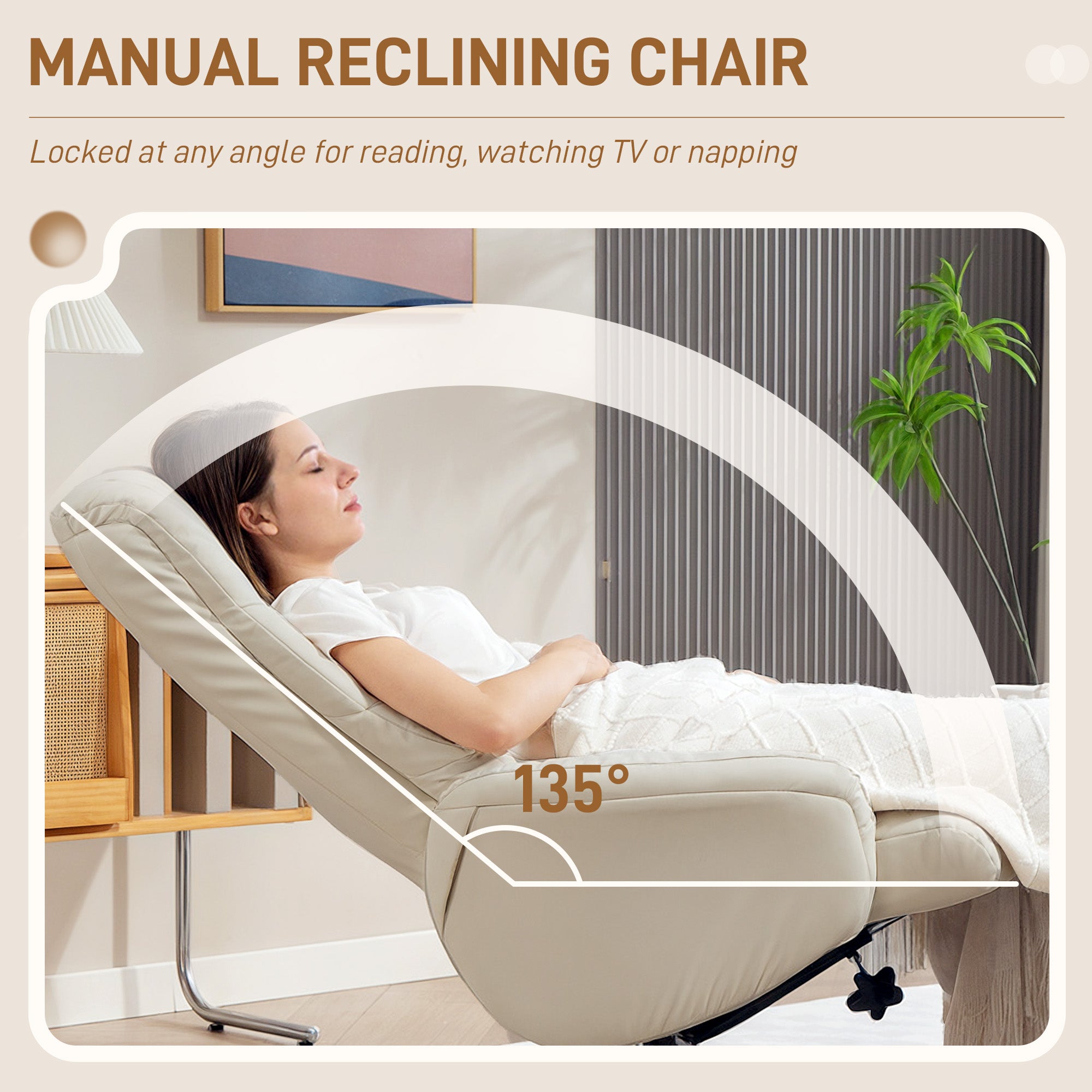 Fynco - Rocking Recliner Chair with Footstool, PU Leather Recliner Armchair with Wood Base, Upholstered Reclining Chair for Living Room Bedroom, Cream