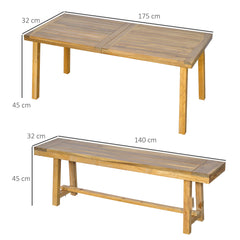 3 Pieces Picnic Bench Set with Table and 2 Benches, Acacia wood Dining Trestle Beer Table and Seat, Natural Wood Finish