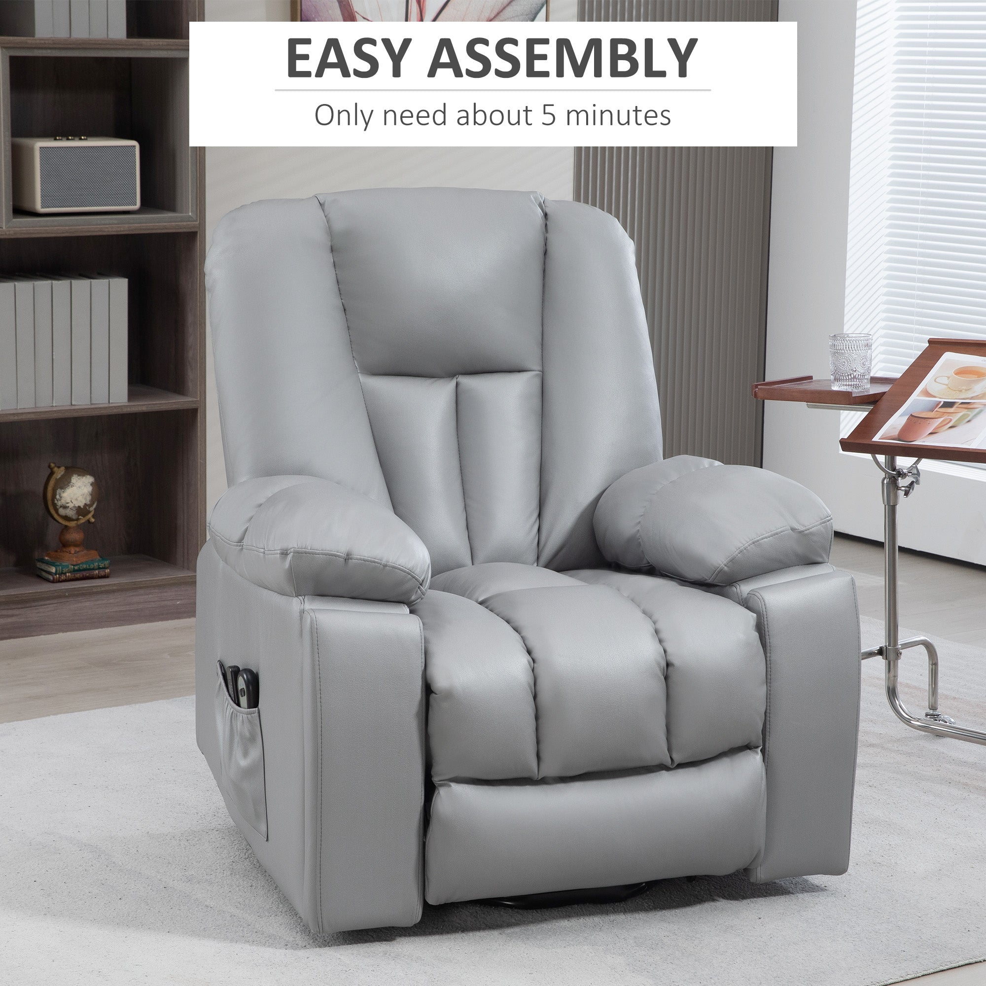 Leathaire Eight Massage Point Armchair, with Reclining Back - Charcoal Grey