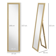 Rustic Full Length Mirror, Hanging and Freestanding Floor Mirror, Farmhouse Decorative Wall Mirror, for Living Room, Bedroom, 157 cm, Natural